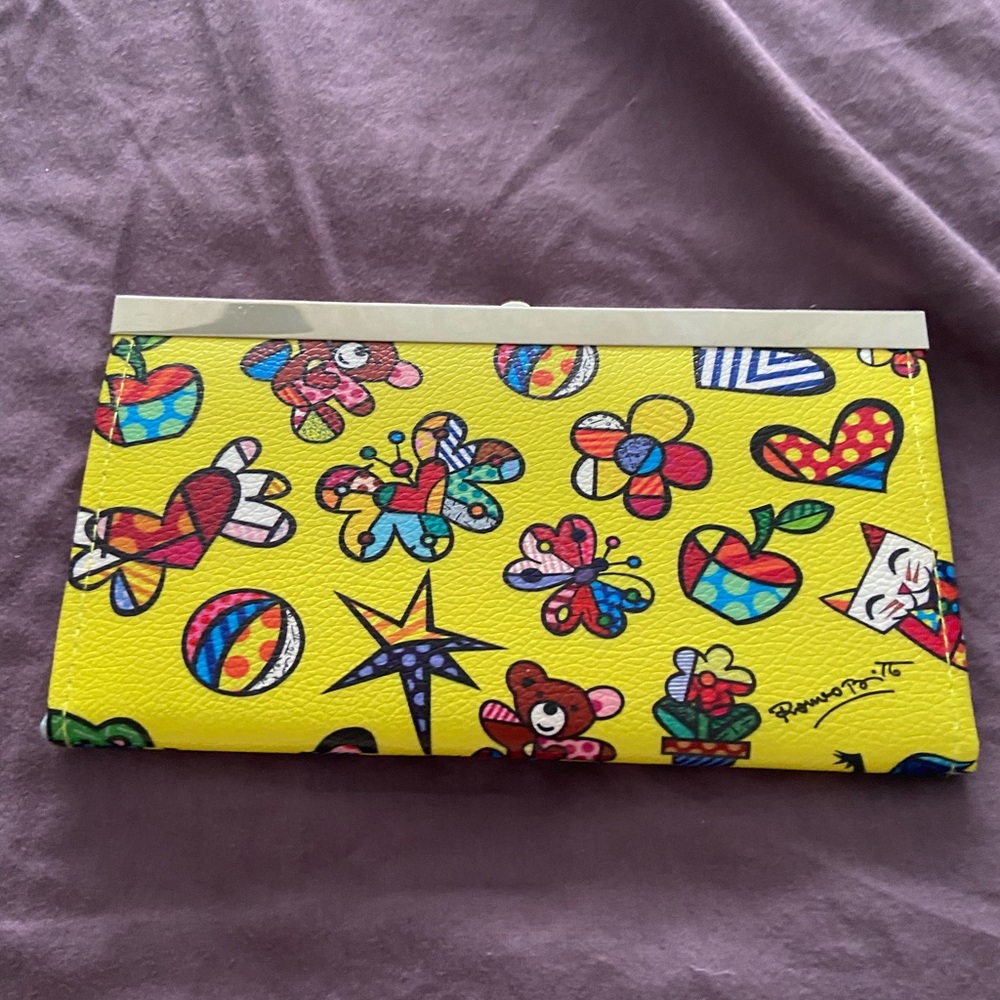 Bright Yellow Pop Art Floral & Hearts Clutch Wallet